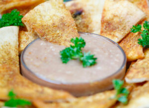 Chili Cheese Pita Wedges & BBQ Hummus Dip