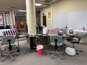 Sewing machines at the Quilts of Valor store.